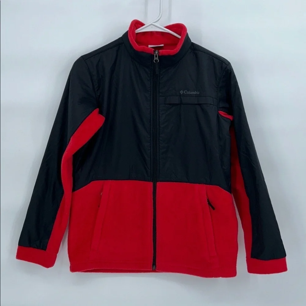 Columbia Youth Large Red Black Fleece Jacket Full Zip Outdoor L (14-16)